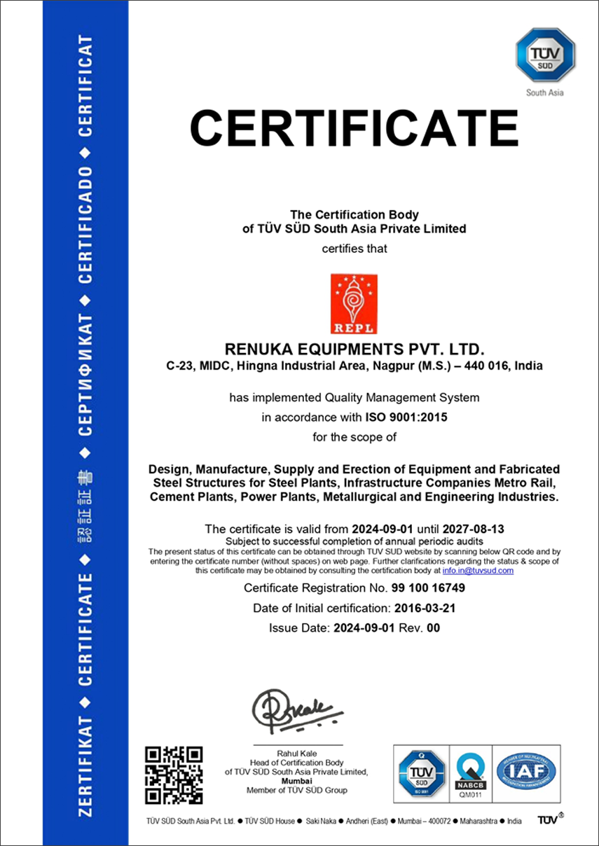 Renuka Equipments ISO Certificate